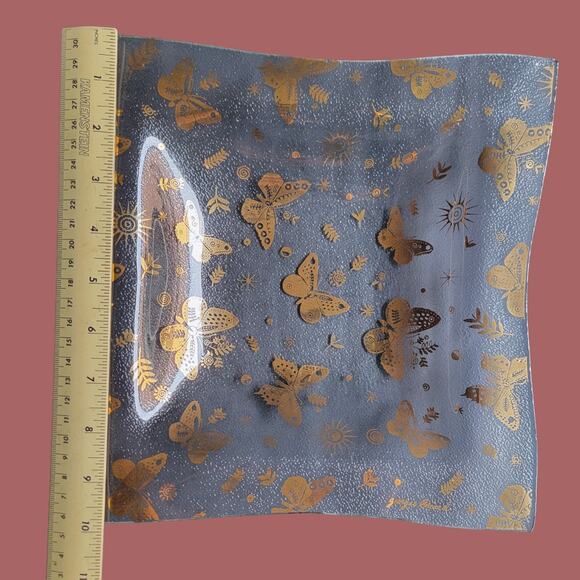 Vintage MCM 1960s Georges Briard Square Bent Glass Gold Butterfly Plate - Picture 6 of 6